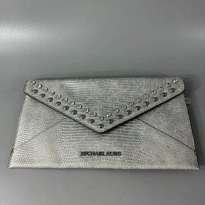 Michael Kors Silver Croc-Print Clutch with Rhinestones